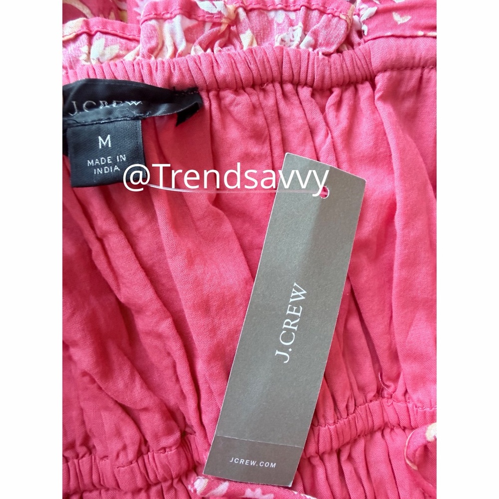 J.Crew Sunny Blooms Pink Floral Smocked Cotton Midi Dress Pockets Ruffle M - Picture 6 of 10